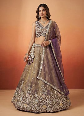 Exquisite Purple Tissue Embroidered Umbrella Lehenga