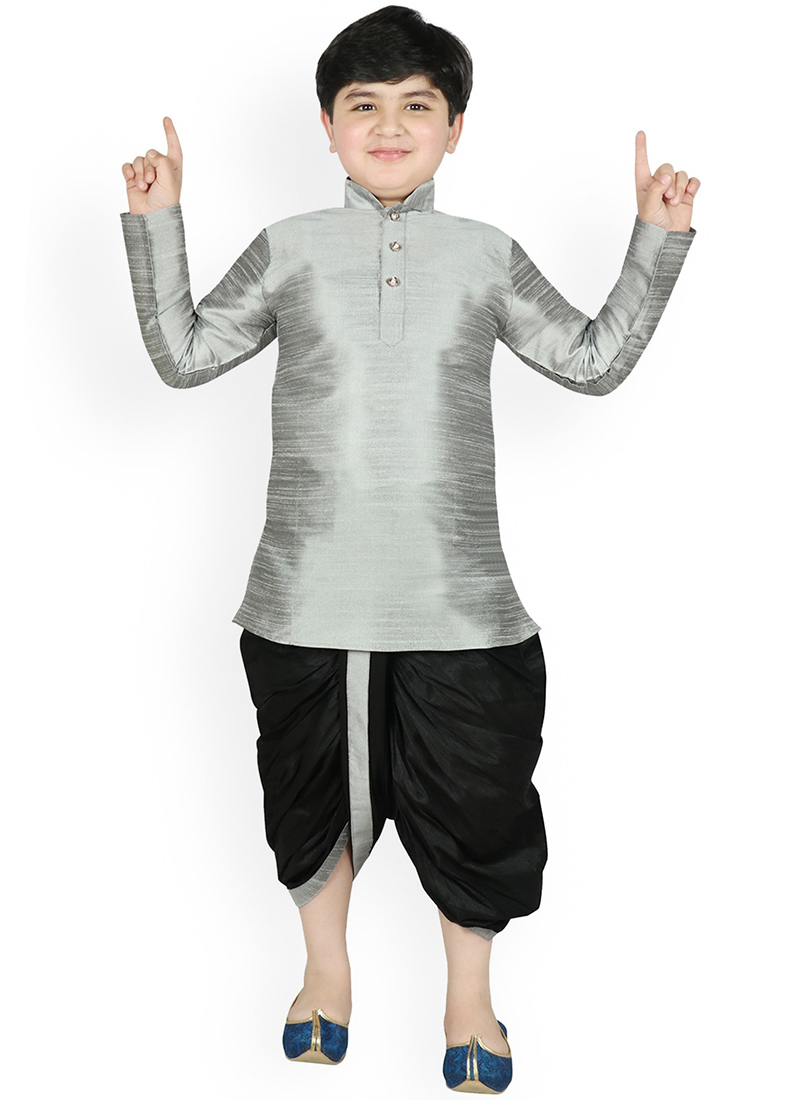 Exquisite Silk Dupion Dhoti Style Kids Boys Kurta Pyjama Party Wear