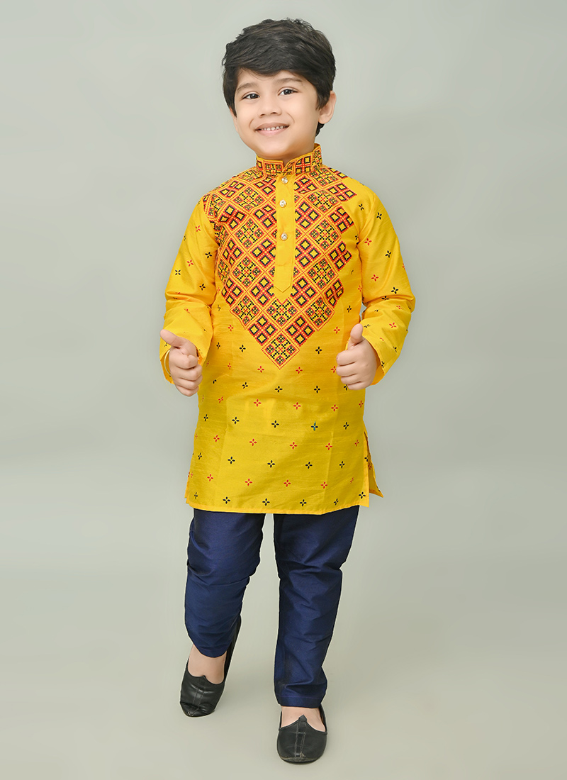 Exquisite Silk Dupion Kids Boys Kurta Pyjama Party Wear