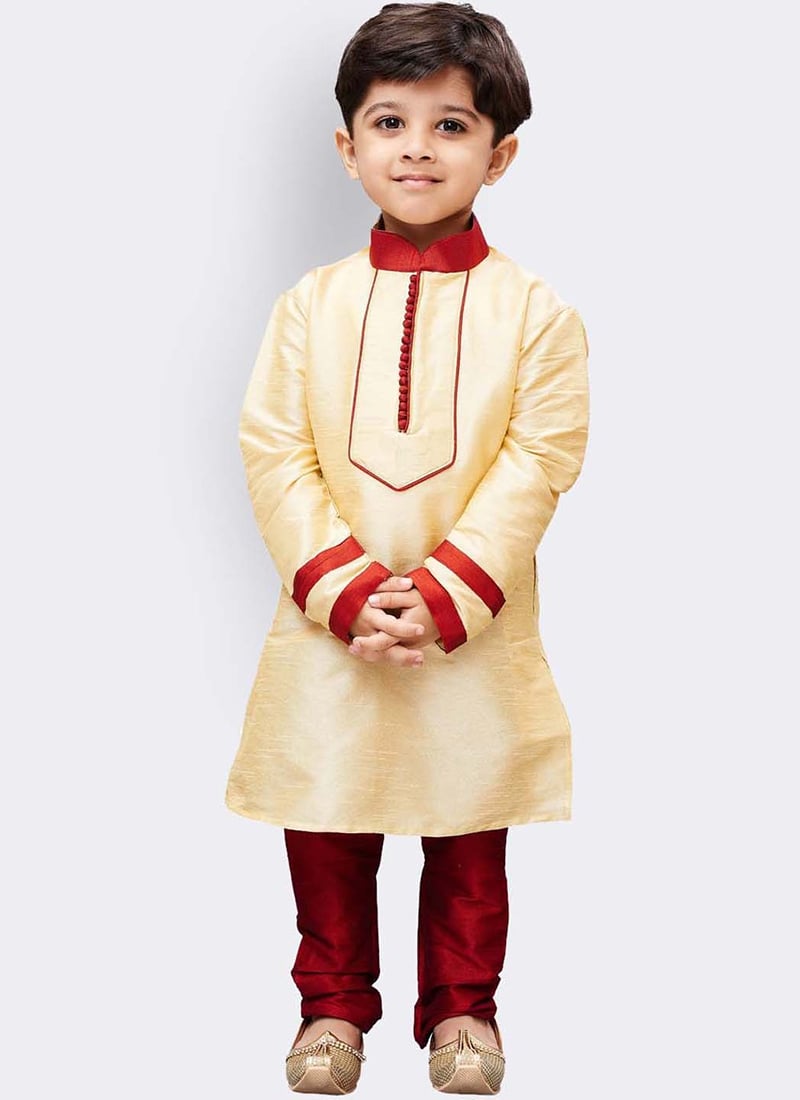 Exquisite Silk Dupion Kids Boys Kurta Pyjama Party Wear