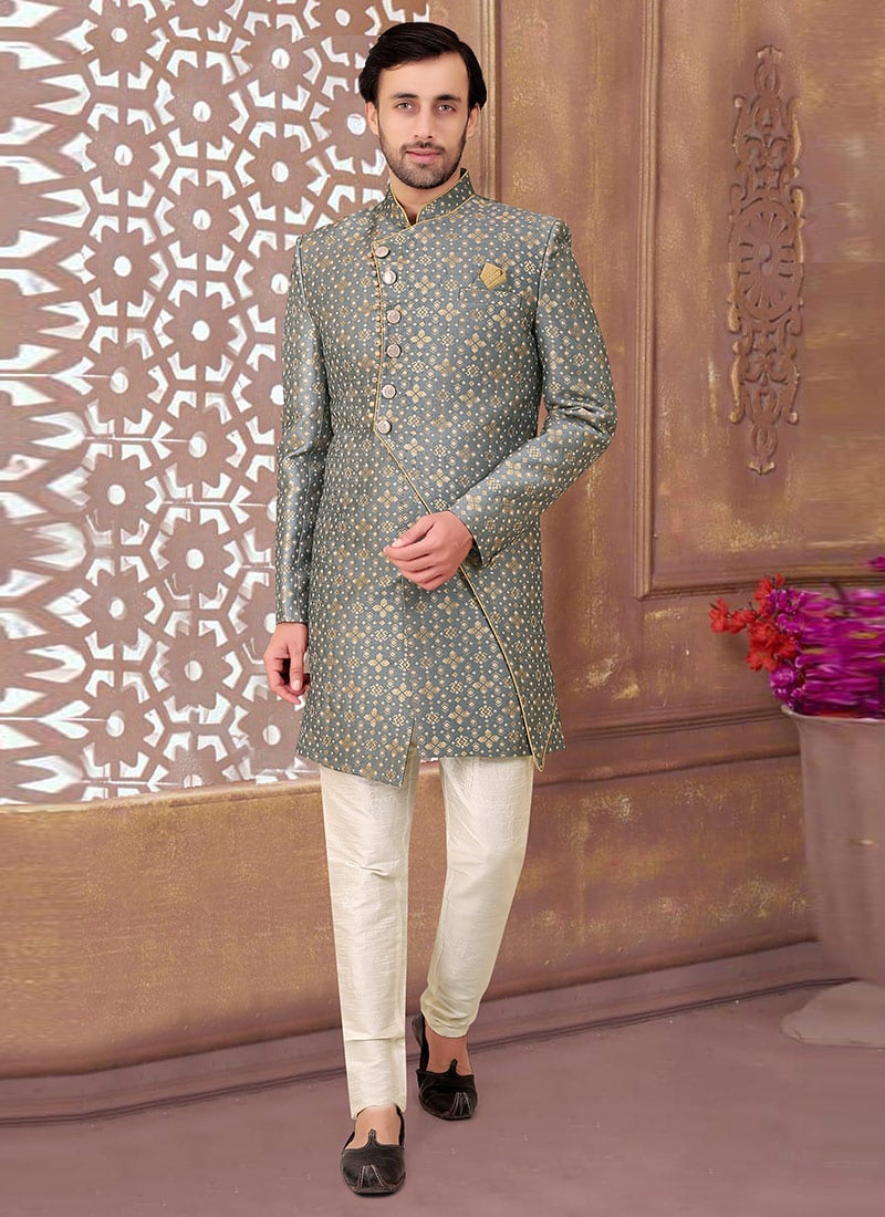 Exquisite Silk Jacquard Indowestern Sherwani Party Wear