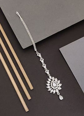 Exquisite Silver Kundan Stones American Diamond Mangtikka