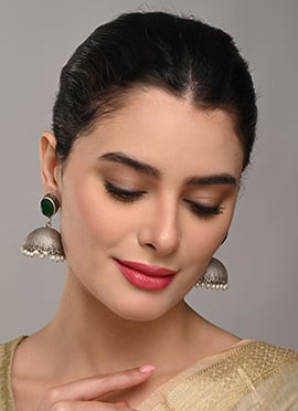 Exquisite Silver Pearl Stone Jhumka