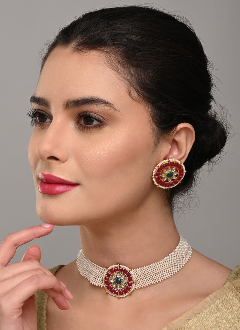 Exquisite White Kundan Beaded Stone Necklace After Six Wear