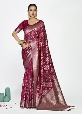 Exquisite Wine Banarasi Silk Zari Woven Saree