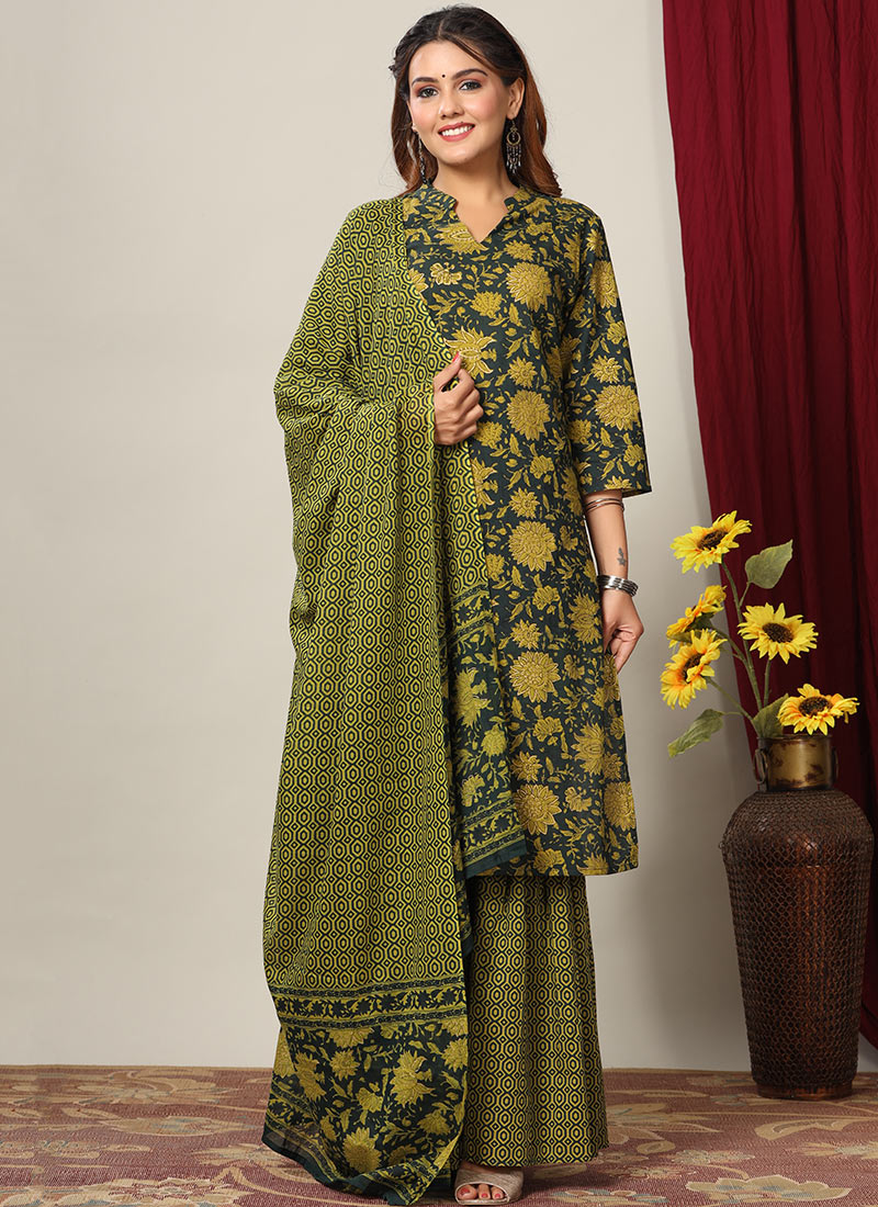 Eye Catching Floral Print Cotton Sharara Suit After Six Wear