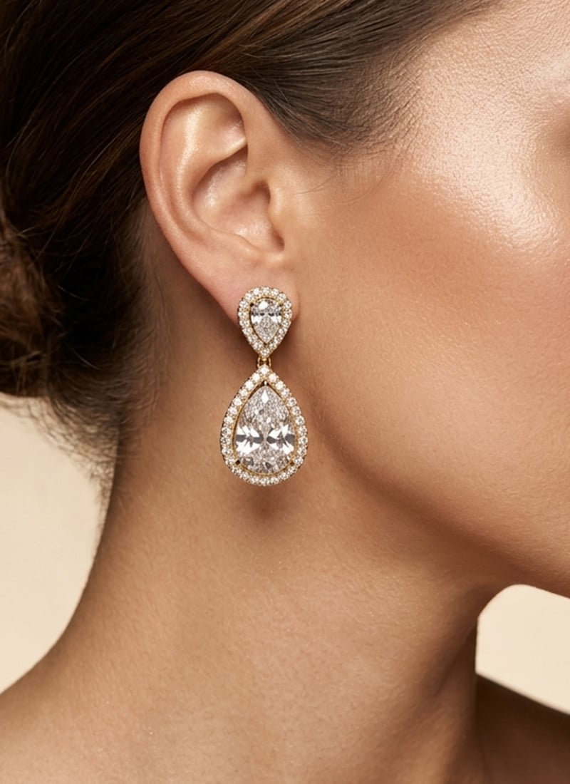 Eye Catching Golden 925 Sterling Silver Moissanite Stud Earrings Wedding Wear