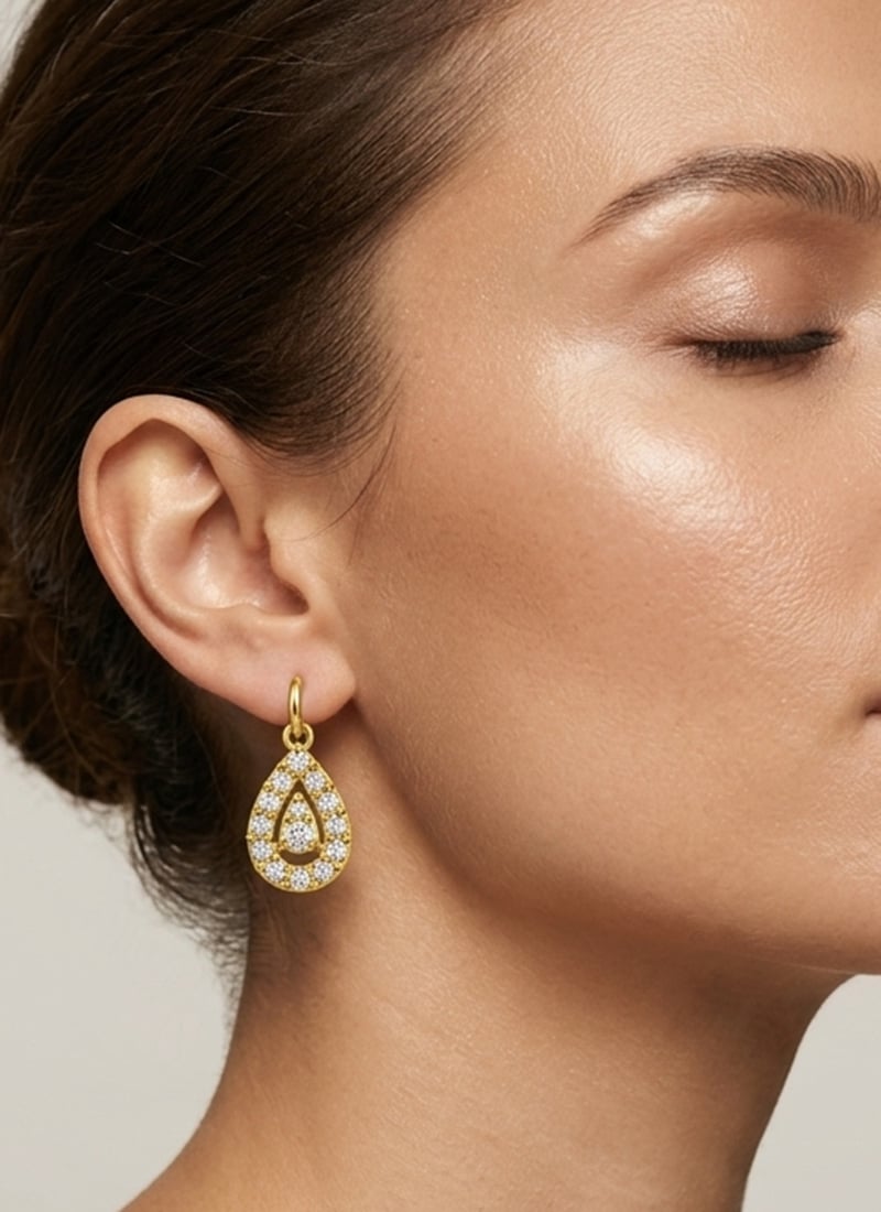 Fancy Golden 925 Sterling Silver Stud Earrings With Glittering Moissanite Stones Wedding Wear