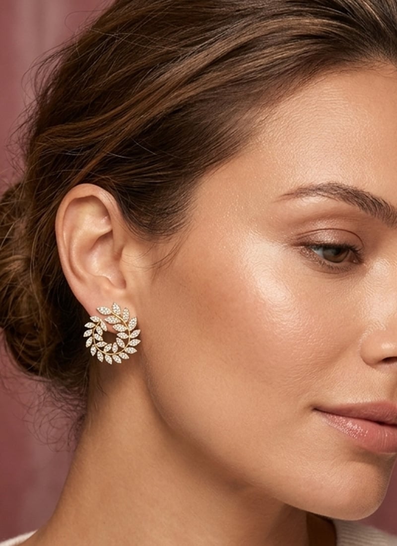 Fashionable Golden 925 Sterling Silver Stud Earrings With Moissanite Wedding Wear
