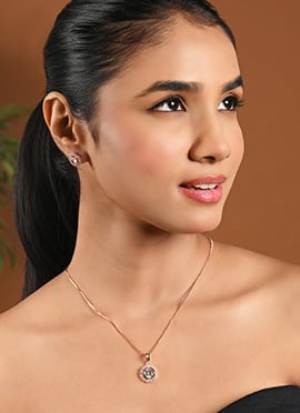 Fashionable Rose Gold American Diamond Stone Pendant Set