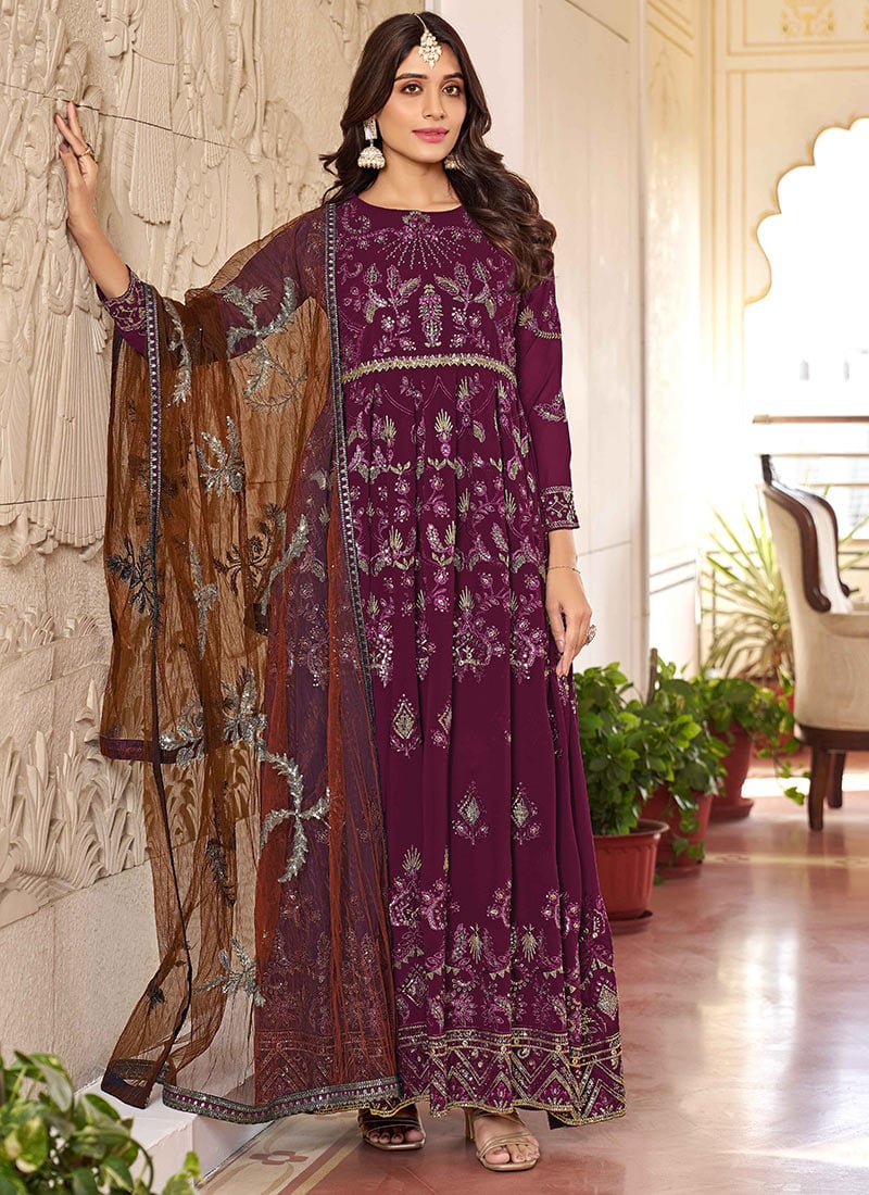 Fashionable Sequins Embroidered Anarkali Suit Party Wear