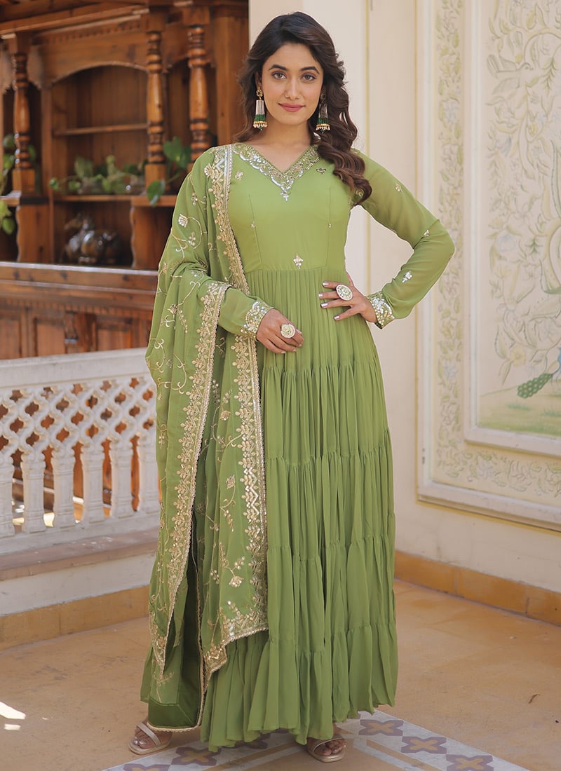 Faux Georgette Embroidered Anarkali Gown Party Wear