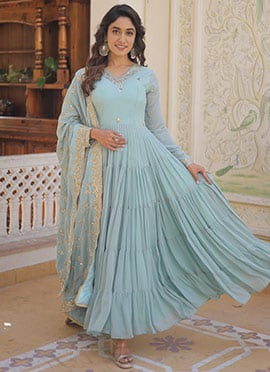 Faux Georgette Embroidered Anarkali Gown