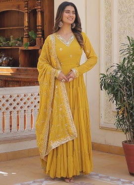 Faux Georgette Embroidered Anarkali Gown