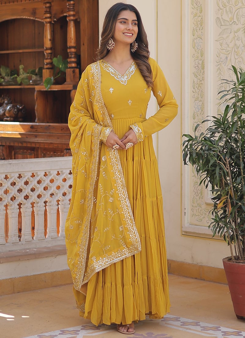 Faux Georgette Embroidered Anarkali Gown Party Wear