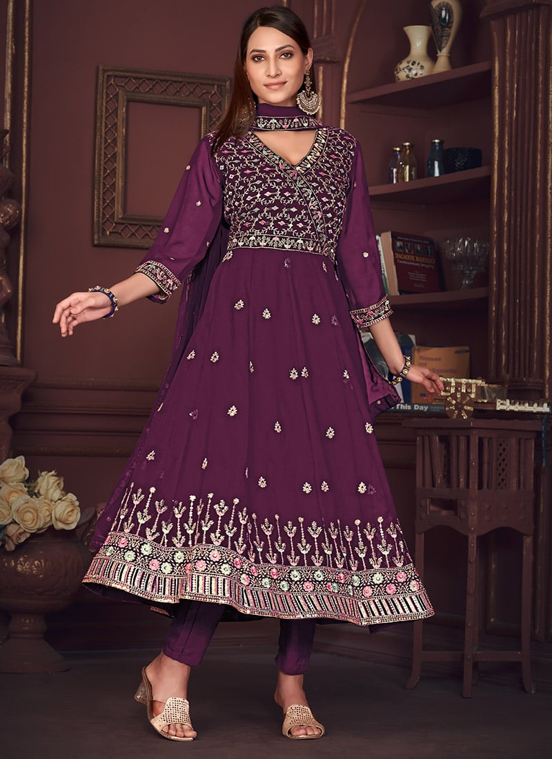 Faux Georgette Embroidered Anarkali Suit Party Wear