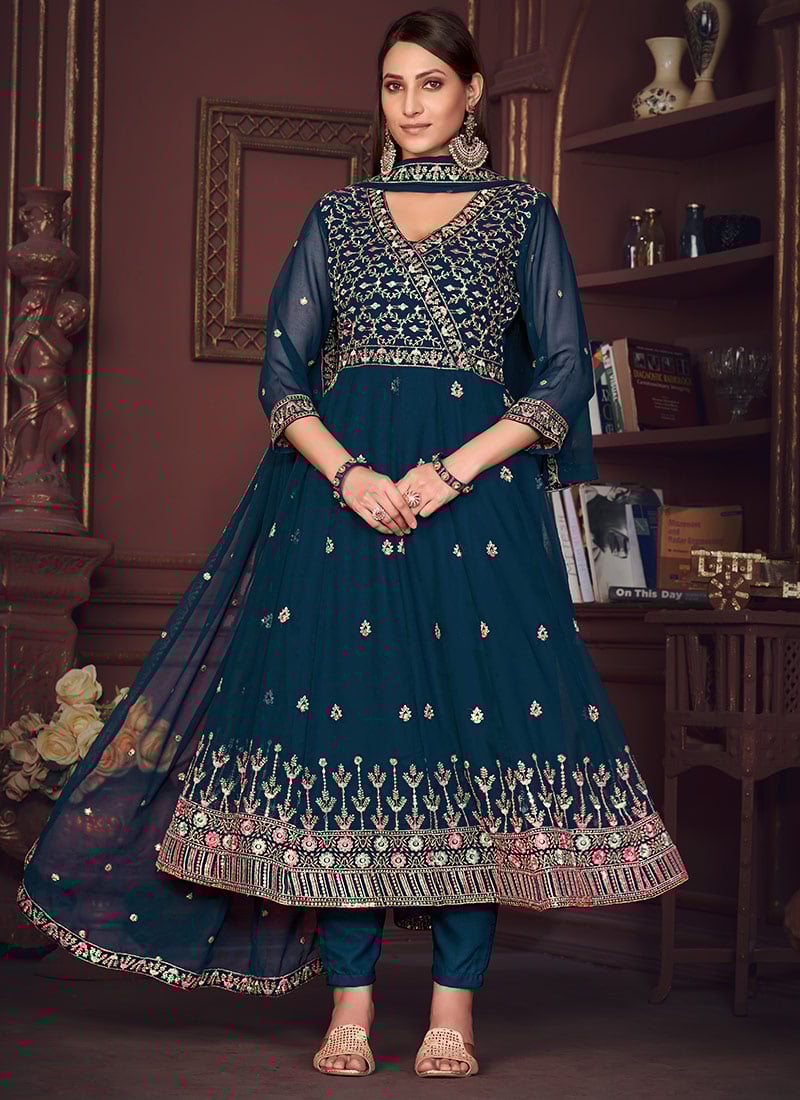 Faux Georgette Embroidered Anarkali Suit Party Wear