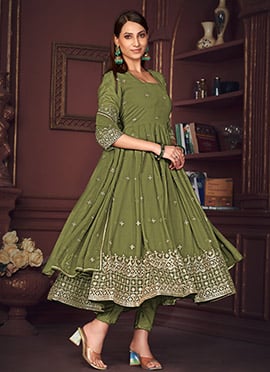 Faux Georgette Embroidered Anarkali Suit