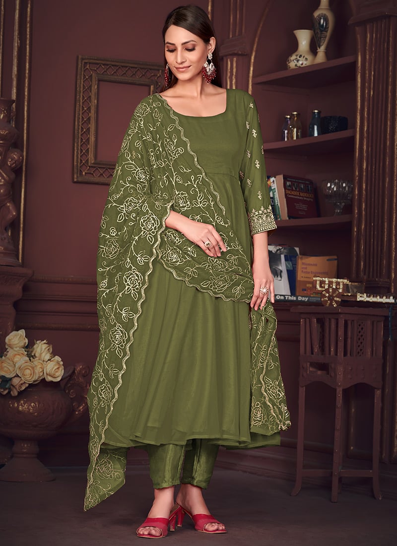 Faux Georgette Embroidered Anarkali Suit Party Wear
