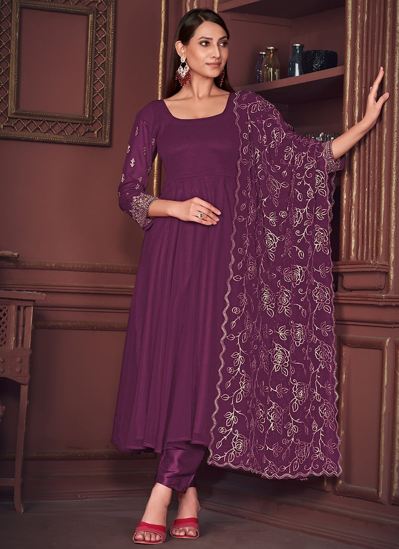 Faux Georgette Embroidered Anarkali Suit Party Wear