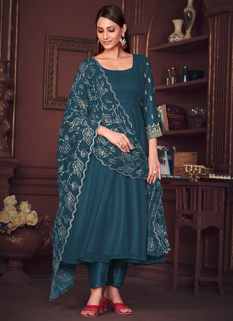Faux Georgette Embroidered Anarkali Suit Party Wear