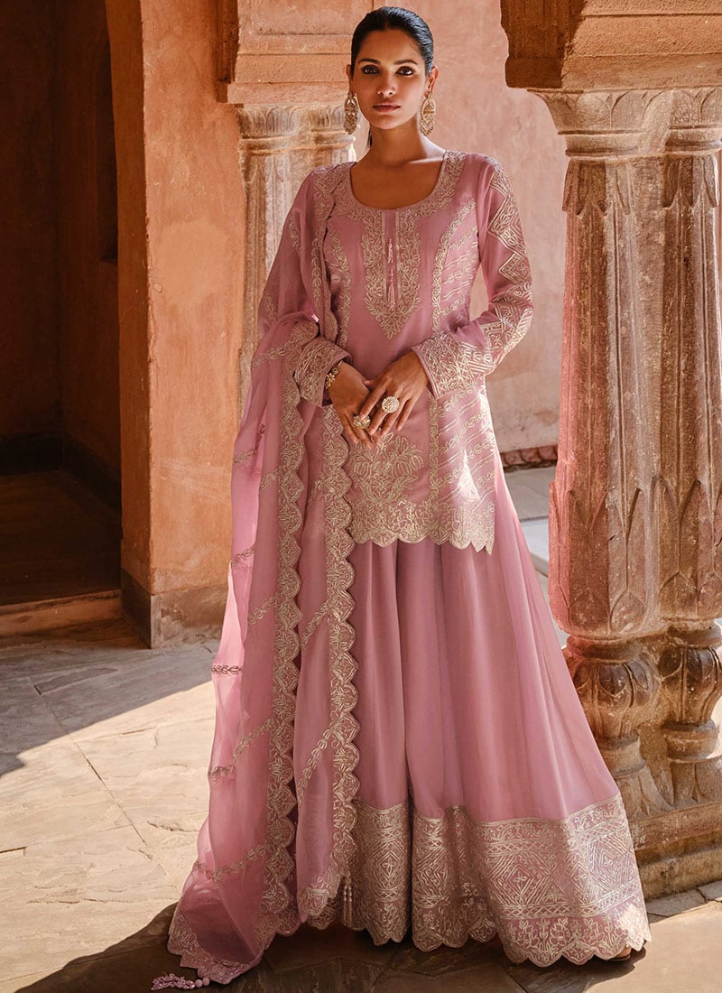 Faux Georgette Embroidered Palazzo Suit Party Wear