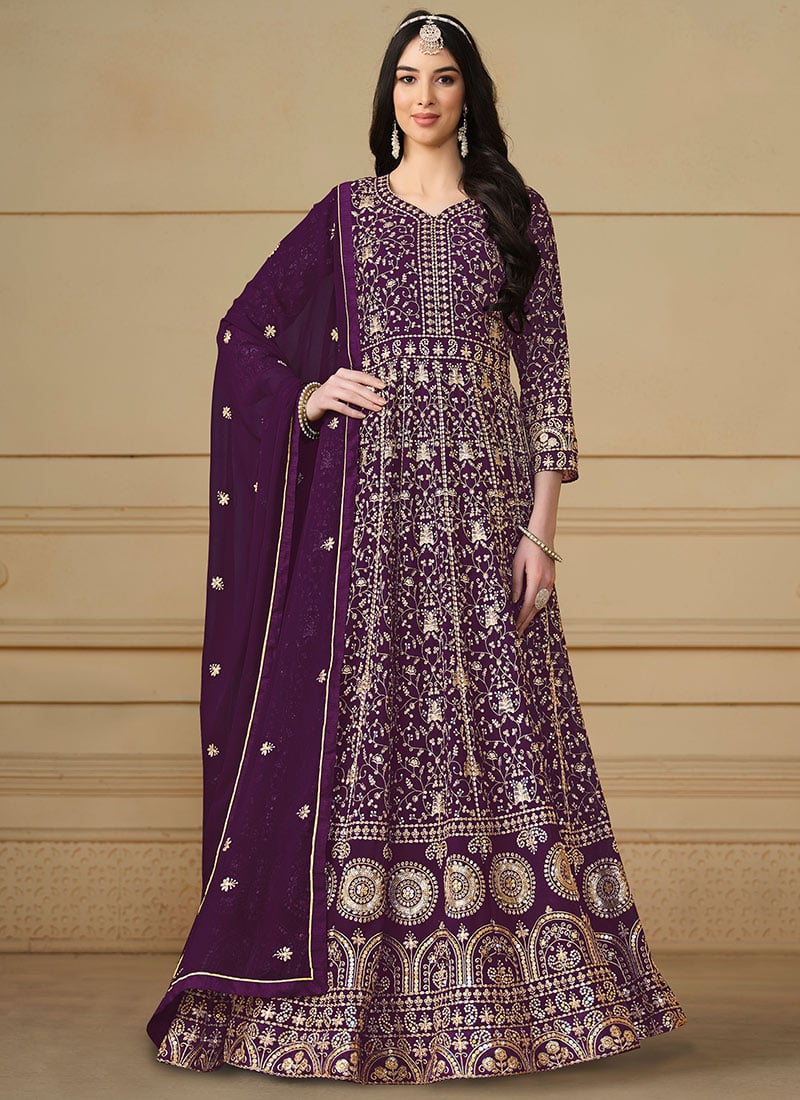 Georgette Embroidered Sequins Anarkali Suit Party Wear