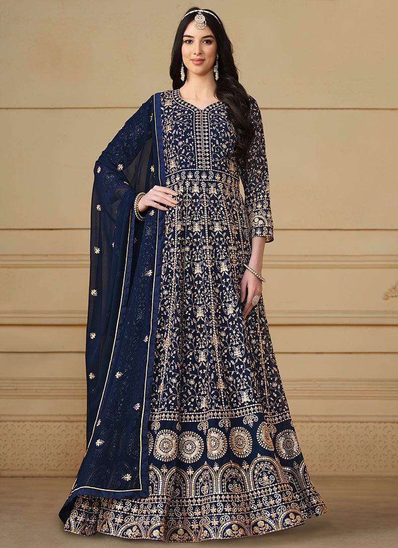 Faux Georgette Embroidered Sequins Anarkali Suit Party Wear
