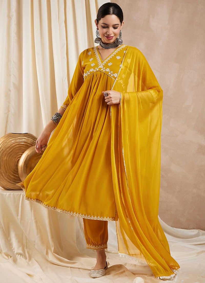 Faux Georgette Embroidered Straight Pant Suit After Six Wear