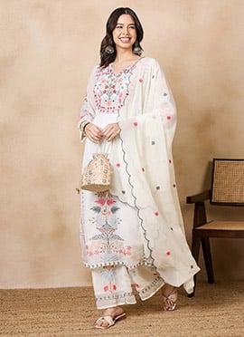 Faux Georgette Embroidered Straight Pant Suit