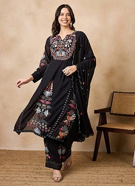 Faux Georgette Embroidered Straight Pant Suit