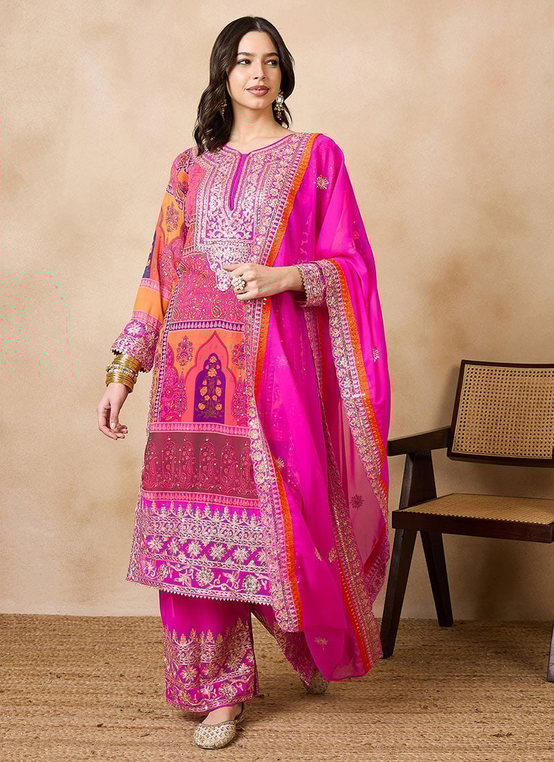 Faux Georgette Embroidered Straight Pant Suit After Six Wear