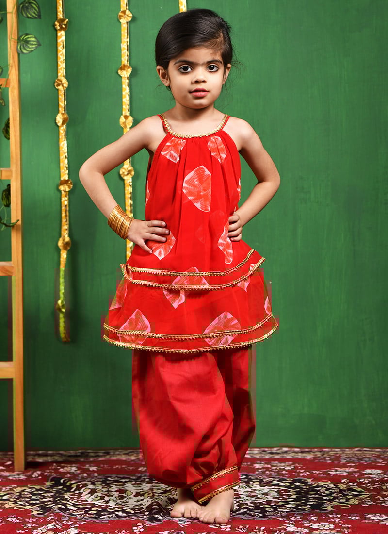 Faux Georgette Printed Kids Girls Kurta Salwar Set