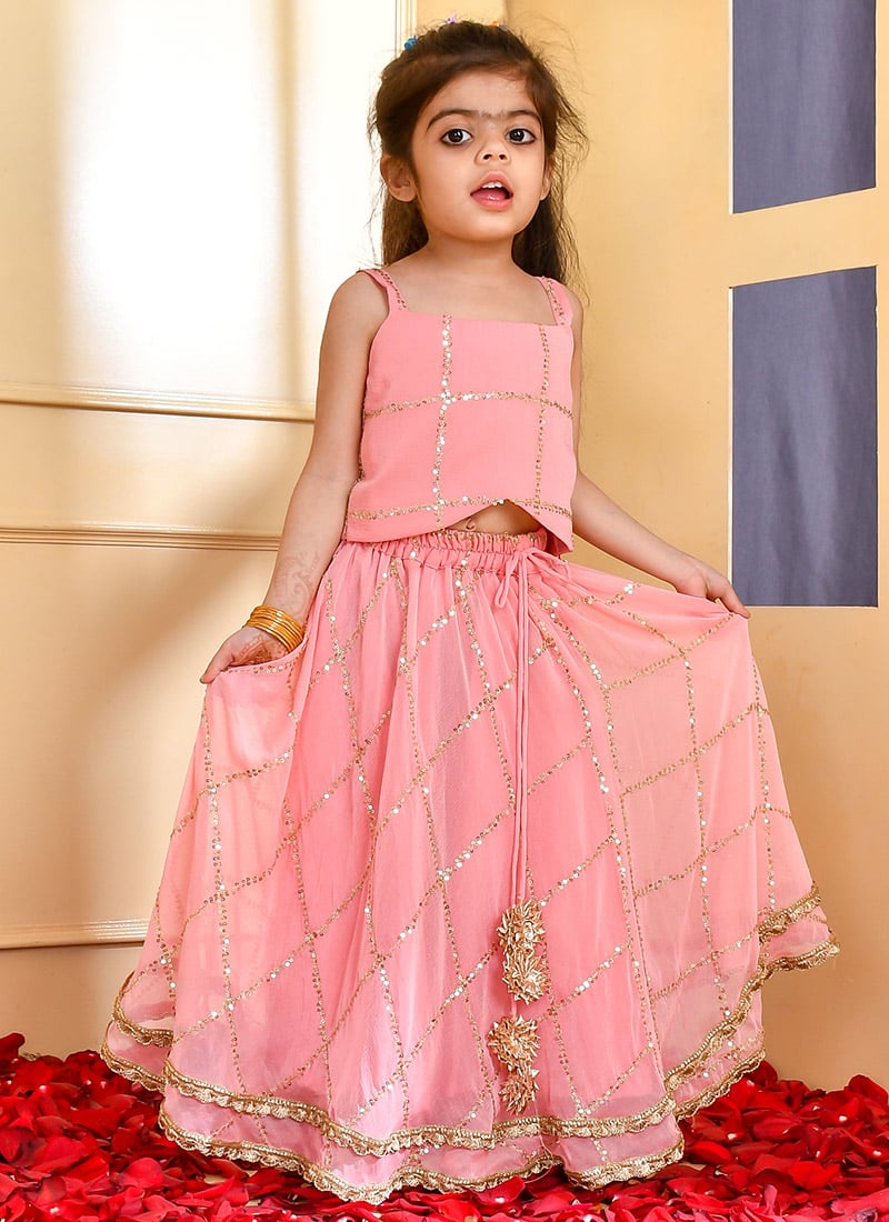 Faux Georgette Sequins Kids Girls A Line Lehenga Party Wear