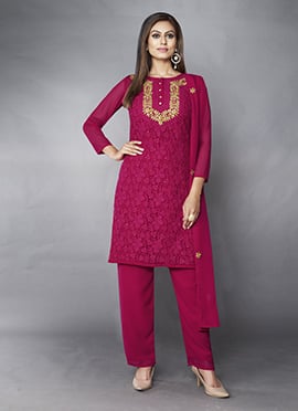 Faux Georgette Sequins Zari Straight Pant Suit