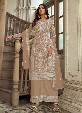 Fawn Net Embroidered Palazzo Suit