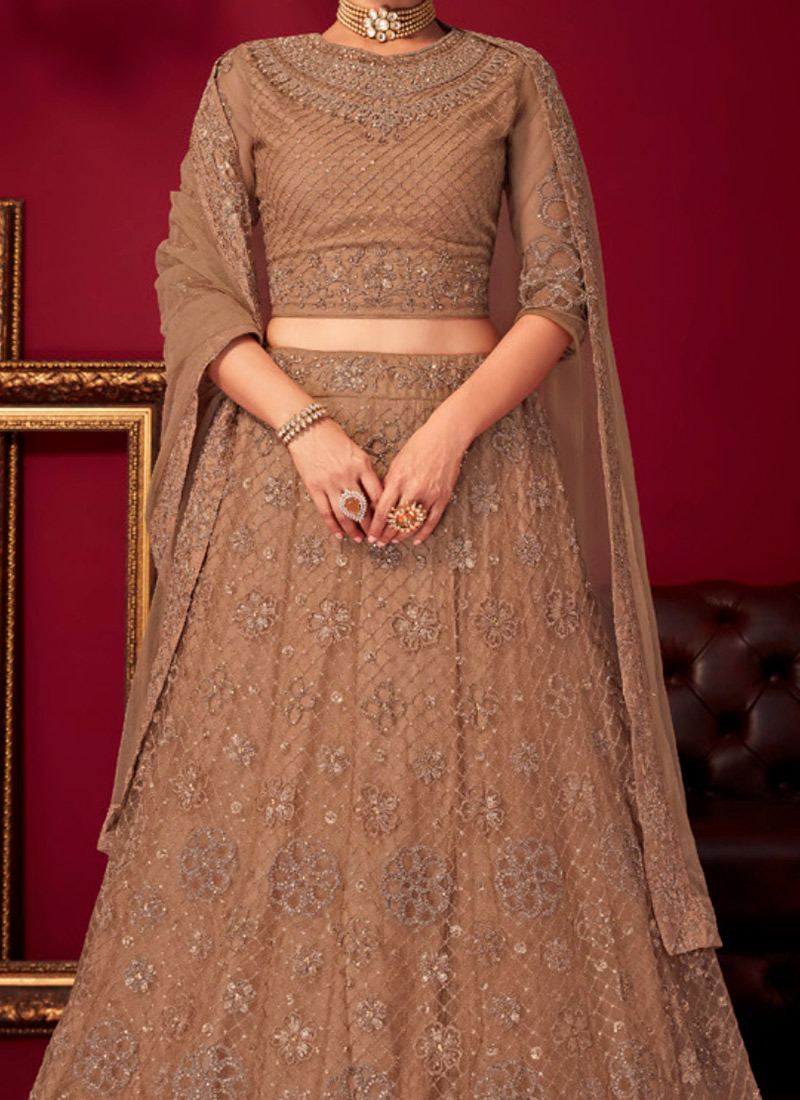 Aafreen Aura Sequins Embroidered Lehenga Set - Fawn