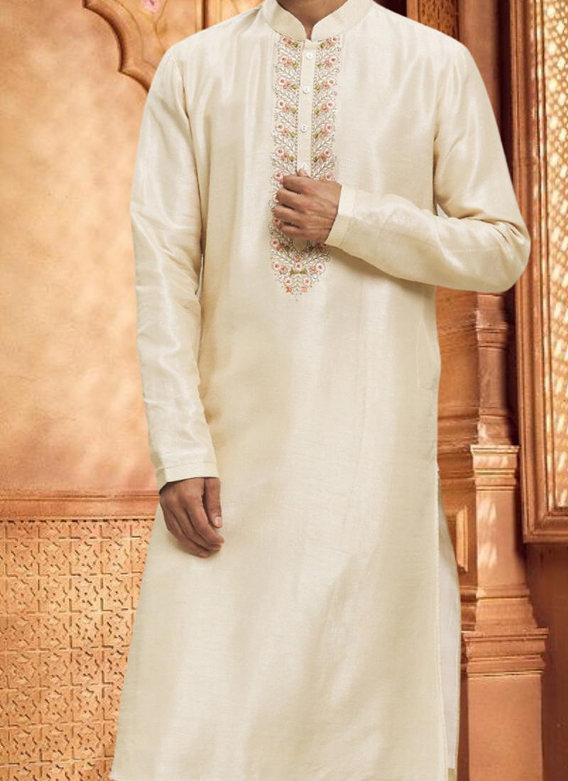 Men's Black Embroidered Sequinned Pure Cotton Kurta with Pyjamas | Indiaista main image 0