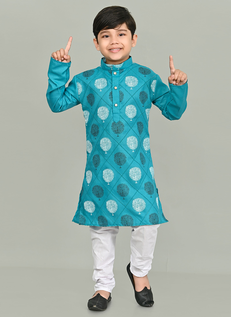 Festive Blended Cotton Kids Boys Kurta Pyjama Party Wear