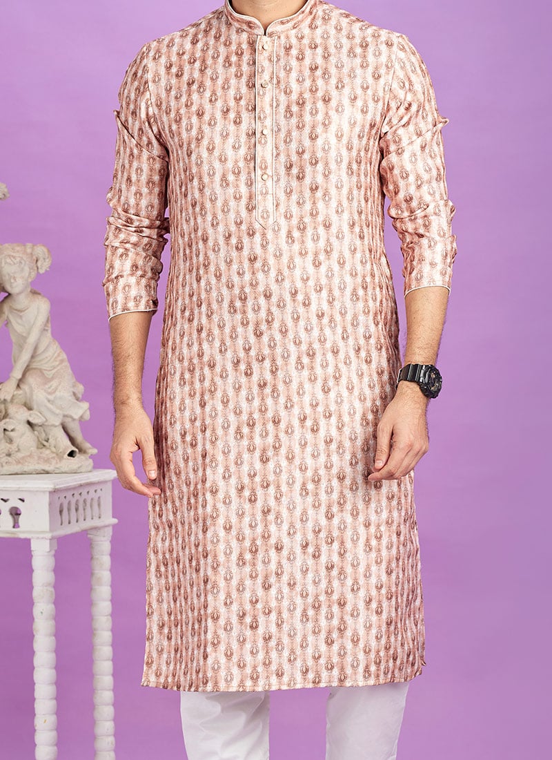 Vertical Striped Kurta With Printed Jacket And Pyjama main image 1