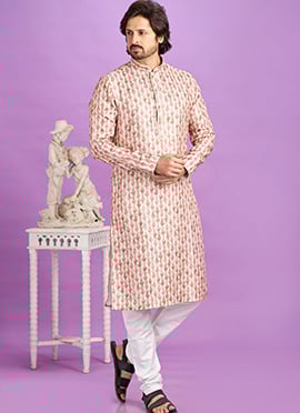 Festive Blended Cotton Printed Kurta Pyjama