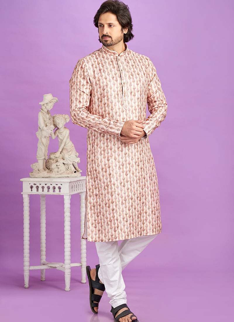 Festive Blended Cotton Printed Kurta Pyjama Festive Wear
