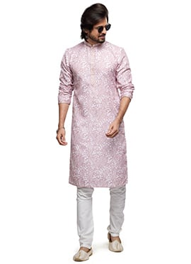 Festive Blended Cotton Printed Thread Kurta Pyjama