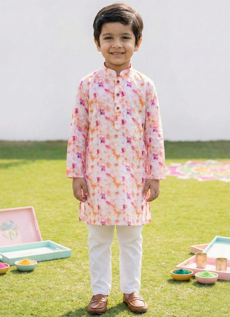 Festive Multicolored Cotton Digital Print Kids Boys Kurta Pyjama Festive Wear
