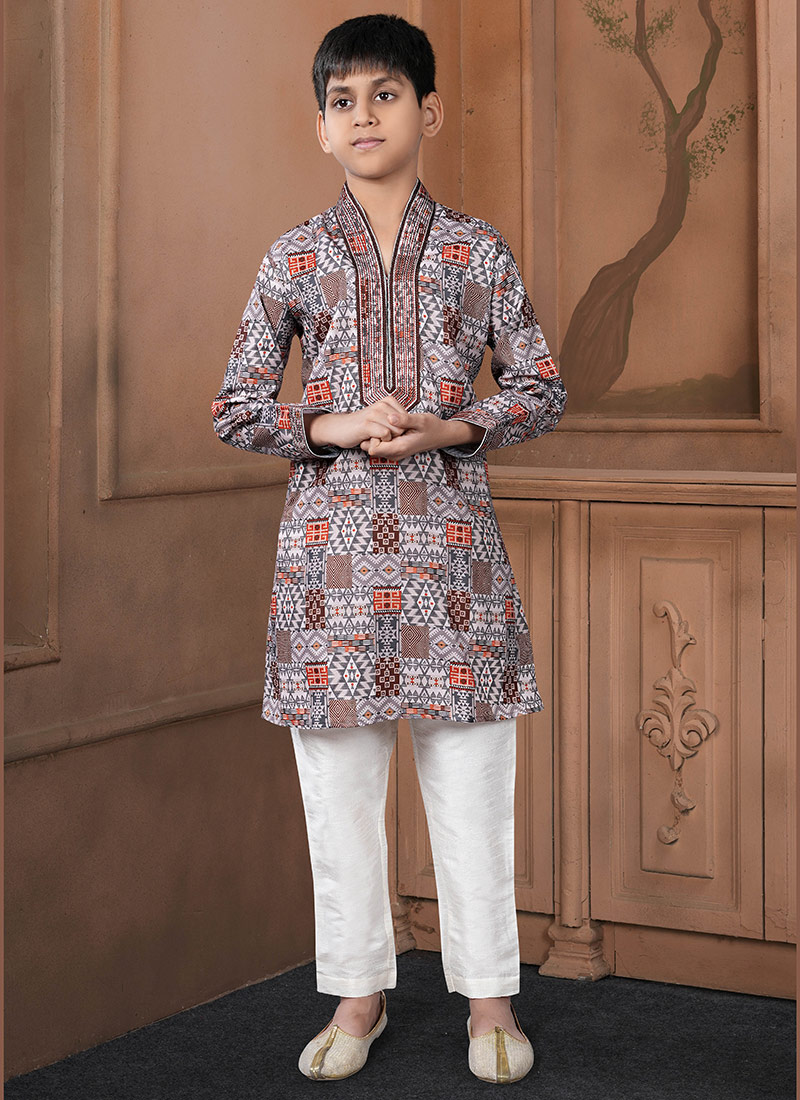 Festive Multicolored Cotton Printed Kids Boys Kurta Pyjama Festive Wear