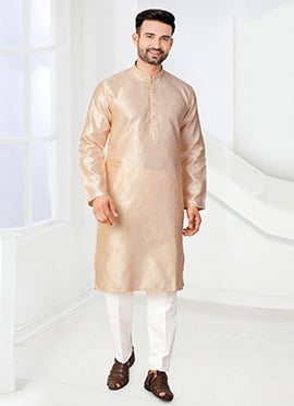 Pink Jacquard Silk Thread Kurta Pyjama
