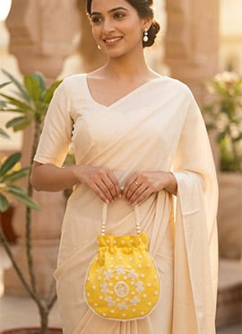 Festive Yellow  Silk Beads Moti Potli Bag