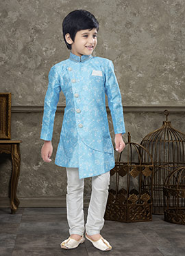 Firozi Art Silk Jacquard Indowestern Sherwani