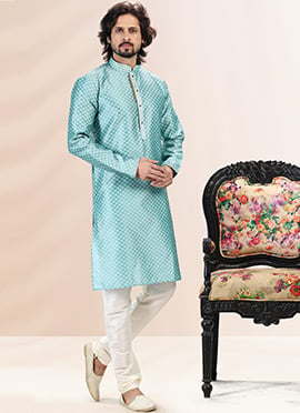 Firozi Blue Banarasi Silk Embroidered Work Kurta Pyjama