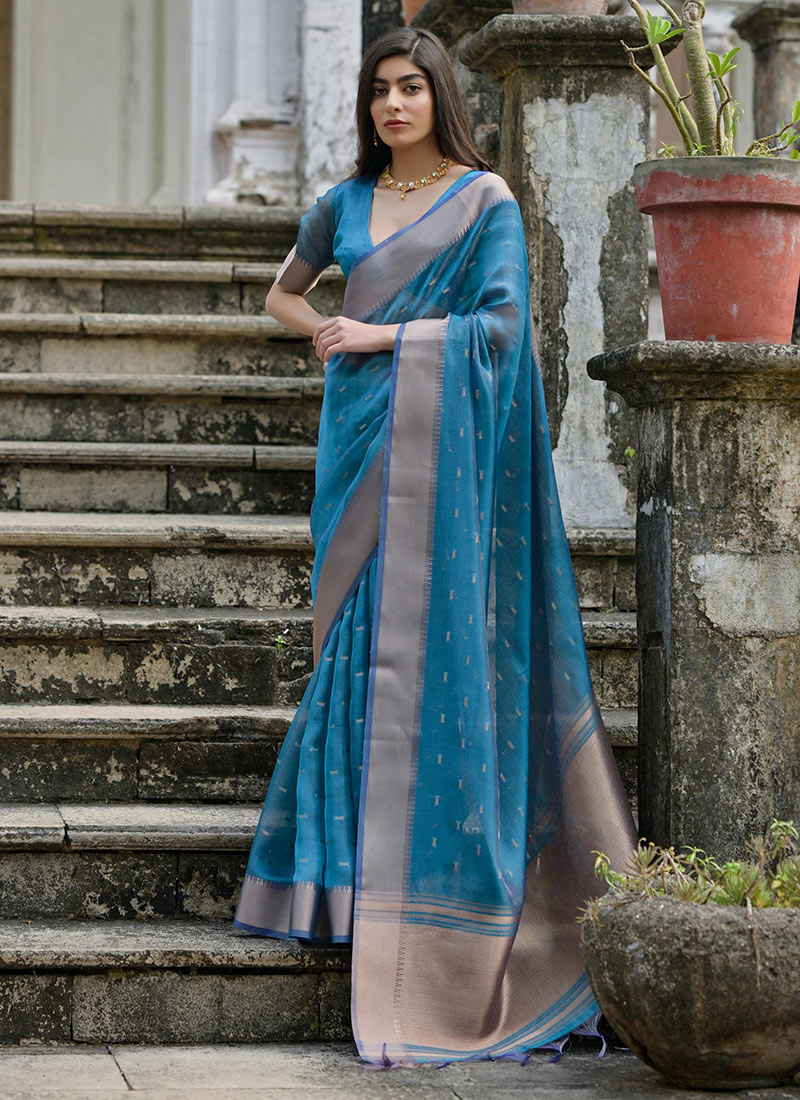 Firozi Kalyani Silk Zari Woven Classy Saree